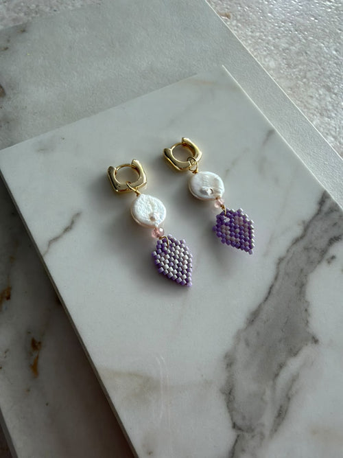 Aretes hoja espiga con perla