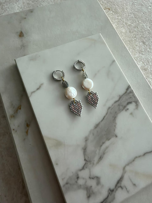 Aretes hoja espiga con perla